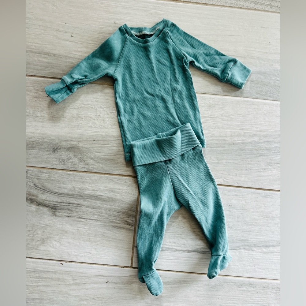 Baby 3-6mo Two-Piece Thermal Set in Teal Green